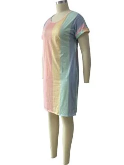 Colorblock Striped Short Sleeve Dress -Women's Clothing Shop P 20240612102042365 868
