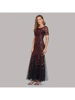 Embroidery Sequin Short Sleeve Mermaid Maxi Dress -Women's Clothing Shop P 20240612102425076 760
