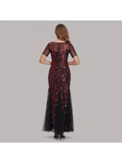 Embroidery Sequin Short Sleeve Mermaid Maxi Dress -Women's Clothing Shop P 20240612102426021 475