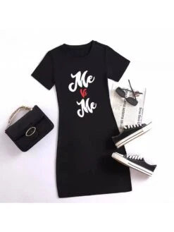 Letter Printed Pullover Bodycon Mini Dress -Women's Clothing Shop P 20240612105638136 671