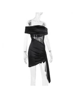 Patchwork Boat Neck Bodycon Short Sleeve Dress -Women's Clothing Shop P 20240612134416763 179