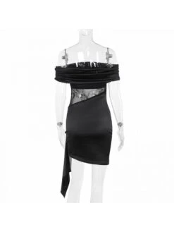 Patchwork Boat Neck Bodycon Short Sleeve Dress -Women's Clothing Shop P 20240612134417283 167