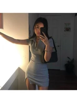 Collar Bodycon Short Sleeve Mini Dress -Women's Clothing Shop P 20240612165632610 710