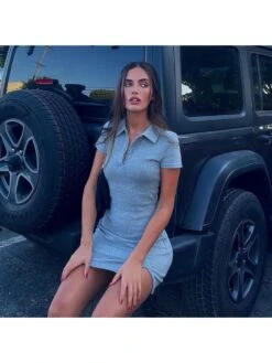 Collar Bodycon Short Sleeve Mini Dress -Women's Clothing Shop P 20240612165634572 167