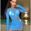 Hotfix Rhinestones Hollow-out Lace Sexual Dress