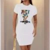Letter Printed Bodycon Short Sleeve Mini Dress -Women's Clothing Shop P 20240613152822451 647