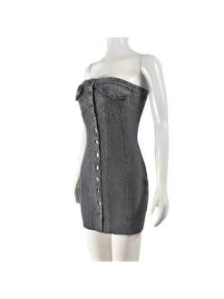 Buckle Denim Fitted Strapless Mini Dress -Women's Clothing Shop P 20240613173619315 390