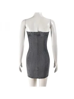 Buckle Denim Fitted Strapless Mini Dress -Women's Clothing Shop P 20240613173619870 241