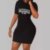 Letter Pattern Bodycon Short Sleeve Dress -Women's Clothing Shop P 20240613174405717 107