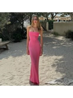 Backless Tie-wrap Strapless Maxi Dress