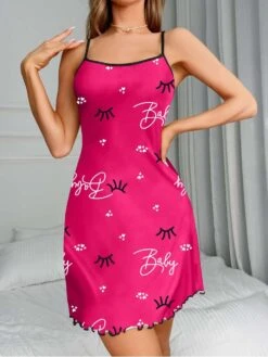 Heart Spaghetti Straps Fitted Pajamas Dress