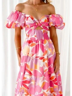 Ruffle Hollow-out Lantern Sleeve Maxi Dress -Women's Clothing Shop P 20240614170417194 206