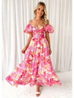 Ruffle Hollow-out Lantern Sleeve Maxi Dress -Women's Clothing Shop P 20240614170417920 473