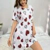 Heart Crewneck Short Sleeve Straight Pajamas Dress -Women's Clothing Shop P 20240614170426121 963