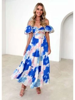 Ruffle Boat Neck Off Shoulder Maxi Dress -Women's Clothing Shop P 20240614170430587 302