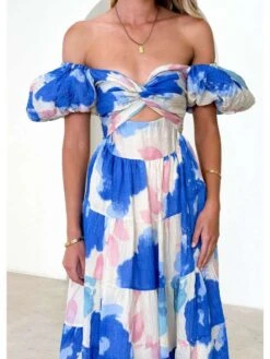 Ruffle Boat Neck Off Shoulder Maxi Dress -Women's Clothing Shop P 20240614170431903 846