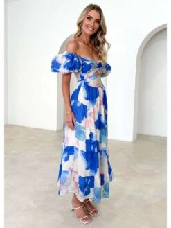 Ruffle Boat Neck Off Shoulder Maxi Dress -Women's Clothing Shop P 20240614170433411 762