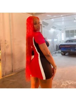 Colorblock Mock Neck Zipper Mini Dress -Women's Clothing Shop P 20240614182809697 180