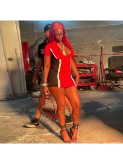 Colorblock Mock Neck Zipper Mini Dress -Women's Clothing Shop P 20240614182810245 504