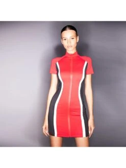 Colorblock Mock Neck Zipper Mini Dress -Women's Clothing Shop P 20240614182812531 491
