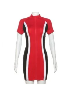 Colorblock Mock Neck Zipper Mini Dress -Women's Clothing Shop P 20240614182814335 898