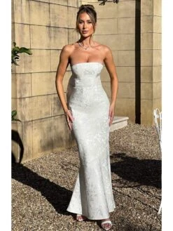 Bow Lace Up Strapless Maxi Dress