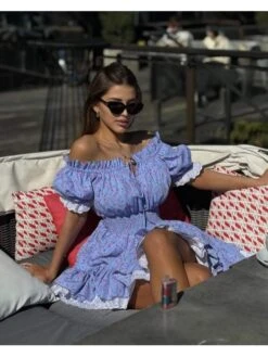 Disty Floral Printing Square Neck Puff Sleeve Dress -Women's Clothing Shop P 20240617143214589 300