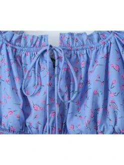 Disty Floral Printing Square Neck Puff Sleeve Dress -Women's Clothing Shop P 20240617143218107 303