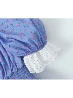 Disty Floral Printing Square Neck Puff Sleeve Dress -Women's Clothing Shop P 20240617143220721 705