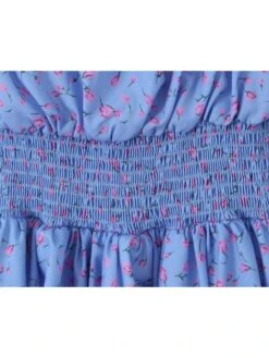 Disty Floral Printing Square Neck Puff Sleeve Dress -Women's Clothing Shop P 20240617143221278 611