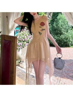 Flower Irregular One Shoulder Mini Dress -Women's Clothing Shop P 20240617164820825 397