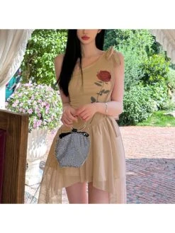 Flower Irregular One Shoulder Mini Dress -Women's Clothing Shop P 20240617164821502 724