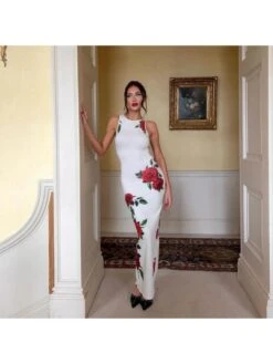 Rose Printed Bodycon Sleeveless Dress -Women's Clothing Shop P 20240617173204415 281