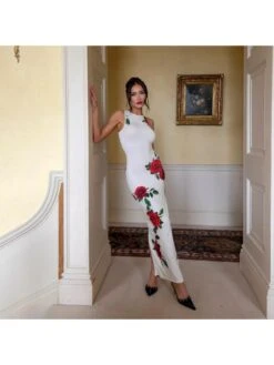 Rose Printed Bodycon Sleeveless Dress -Women's Clothing Shop P 20240617173204963 829