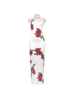 Rose Printed Bodycon Sleeveless Dress -Women's Clothing Shop P 20240617173206050 639