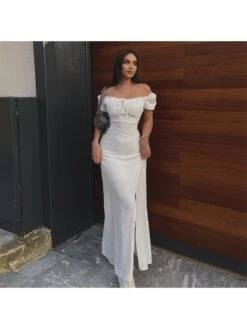 Drawstring Split Hem High Rise Short Sleeve Dress