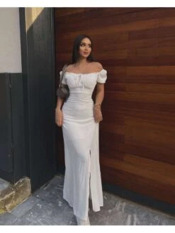 Drawstring Split Hem High Rise Short Sleeve Dress -Women's Clothing Shop P 20240618112404426 860