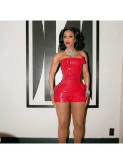 Heart Patchwork PU Strapless Mini Dress -Women's Clothing Shop P 20240618134430388 332