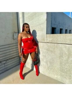 Heart Patchwork PU Strapless Mini Dress -Women's Clothing Shop P 20240618134431477 956