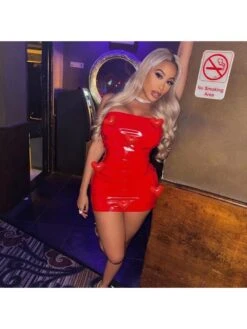 Heart Patchwork PU Strapless Mini Dress -Women's Clothing Shop P 20240618134432098 547