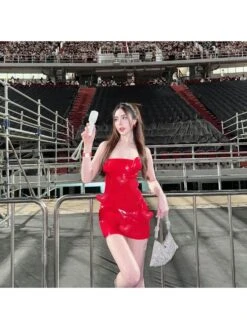 Heart Patchwork PU Strapless Mini Dress -Women's Clothing Shop P 20240618134433419 546