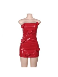 Heart Patchwork PU Strapless Mini Dress -Women's Clothing Shop P 20240618134433988 309