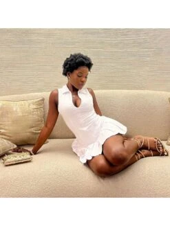 V Neck Collar Sleeveless Pleated Dress -Women's Clothing Shop P 20240618134828814 480