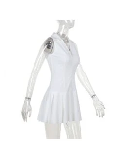 V Neck Collar Sleeveless Pleated Dress -Women's Clothing Shop P 20240618134829962 704