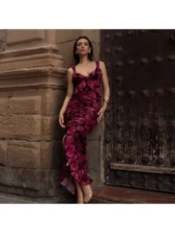 Floral Printed Ruched Sleeveless Maxi Dress