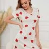 Heart Printed Lacework Pajamas Dress