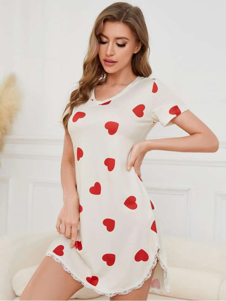 Heart Printed Lacework Pajamas Dress 4 Heart Printed Lacework Pajamas Dress - Image 2
