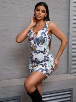 Butterfly Irregular Hollow-out Sleeveless Dress -Women's Clothing Shop P 20240618163641785 824