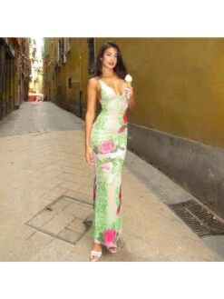 Floral Printed Slim Sleeveless Maxi Dress -Women's Clothing Shop P 20240618170445097 453