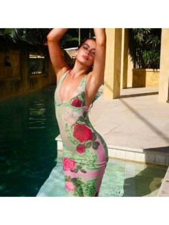 Floral Printed Slim Sleeveless Maxi Dress -Women's Clothing Shop P 20240618170446371 509